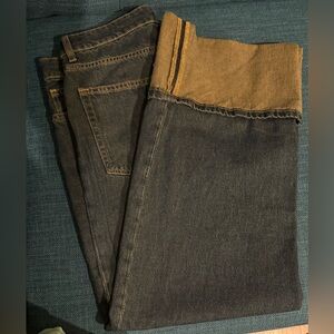 Women’s Dark Blue Denim Jeans with Brown Cuff